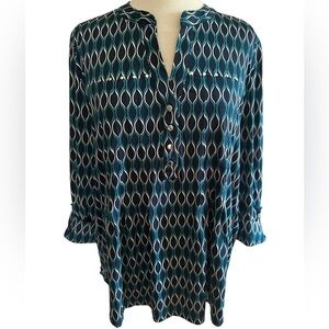 COCOMO XL Blue White Studded 3/4 sleeve women’s Pintuck Blouse top shirt